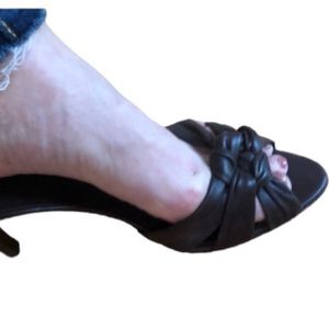 Salvatore  Ferragamo  size 10  Dark Brown leather open toe slides kitten heel